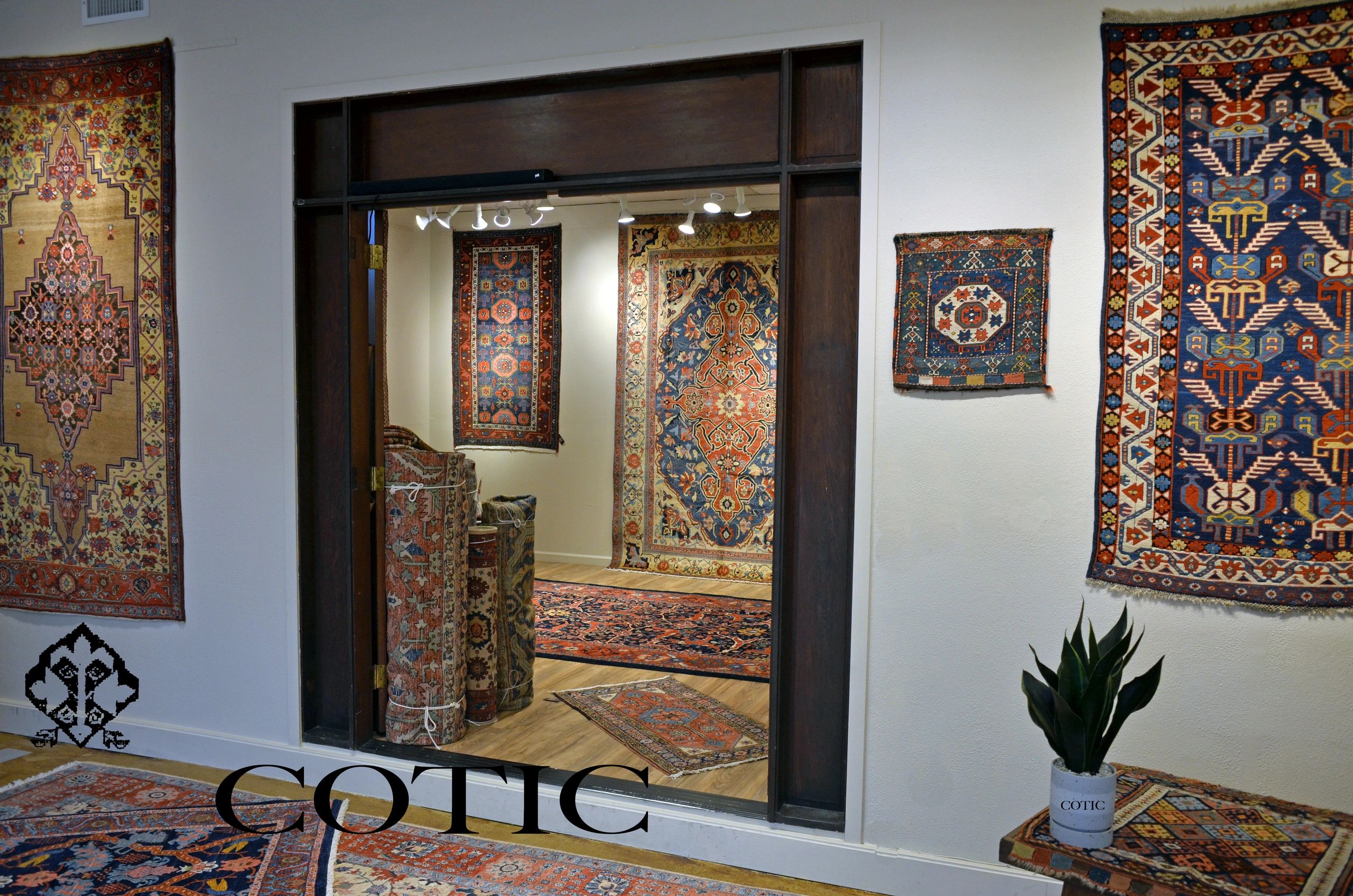 The Carpets of the Inner Circle gallery in San Anselmo, hung with antique Persian and Oriental rugs